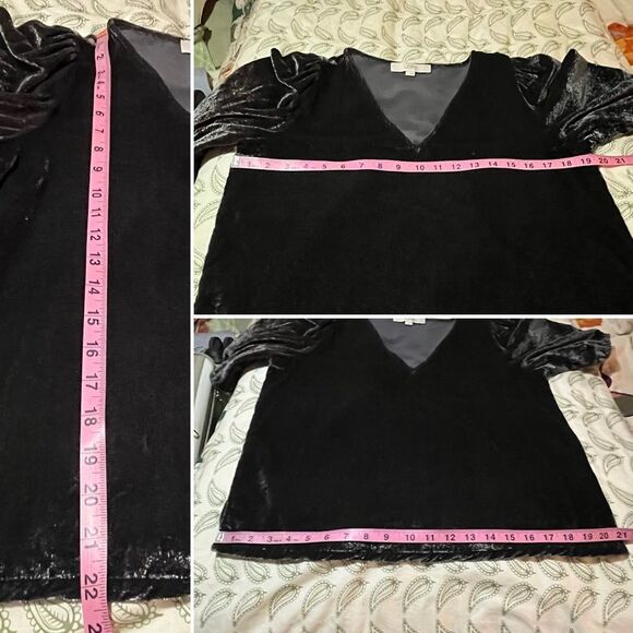 LOFT V-Neck Puff Sleeve Velvet Top Charcoal Gray S - Picture 11 of 11